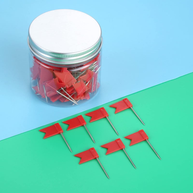 Yetaha 100PCS Flag Map Push Pins, Travel Map Tacks Assorted, Colorful Plastic Thumbtacks for Bulletin Cork Board World Map Picture Marking Home School Office (Red) - Image 5